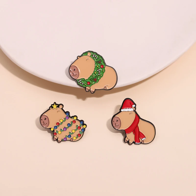 Cartoon Christmas Capybara Enamel Pin Creative Cute Animal Brooch Lapel Badge Backpack Kawaii Festival Jewelry Gifts For Friends