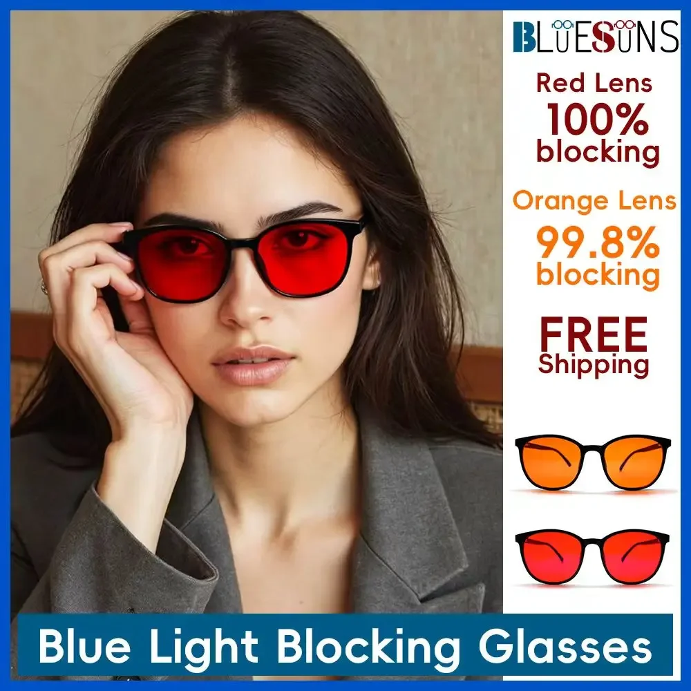 

Blue Light Blocking Glasses Red Orange Lenses Eye Protection for Mobile Phone And Computer Use Comfortable Frame