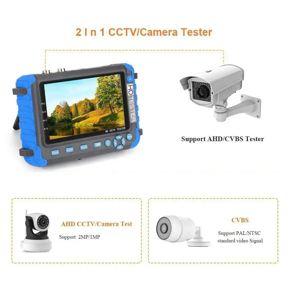 Probador CCTV HD de 5 pulgadas 8MP AHD/CVI/TVI CVBS CCTV/probador de cámaras VGA-Mini Monitor de entrada Compatible con enchufe estadounidense