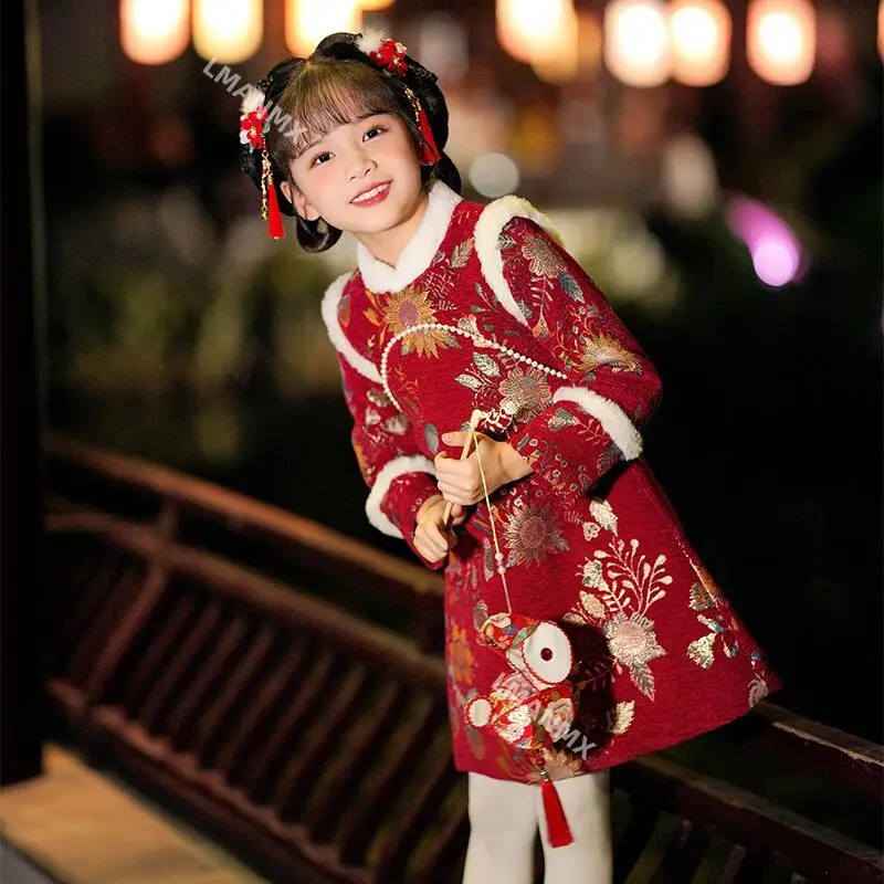 

2025 New Tang style Hanfu Winter Cotton Jacket with Thick Cotton and New Year's Day Celebration Cheongsam Skirt