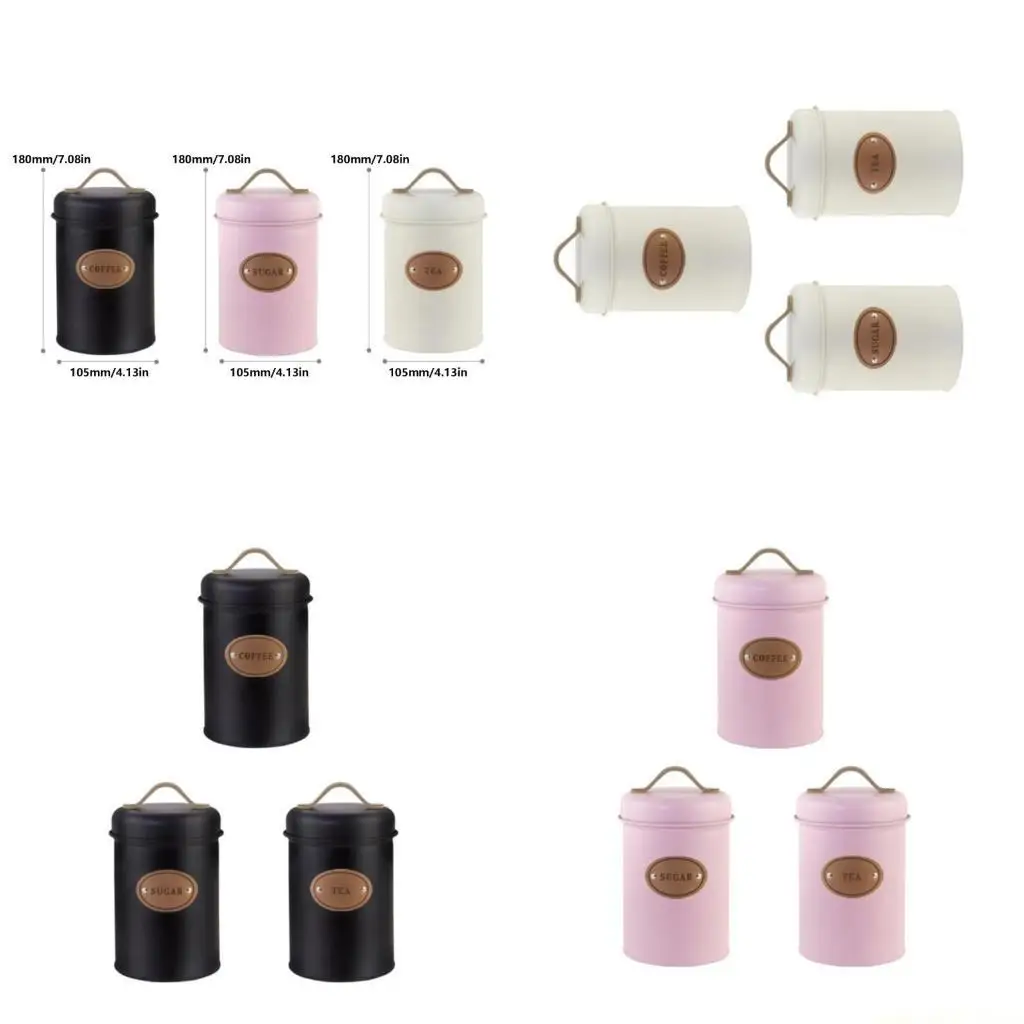 

QX2E 3Piece Vintage Metal Canister Set Multifunctional Kitchen Storage Jars Vintage Metal Canisters With Covers