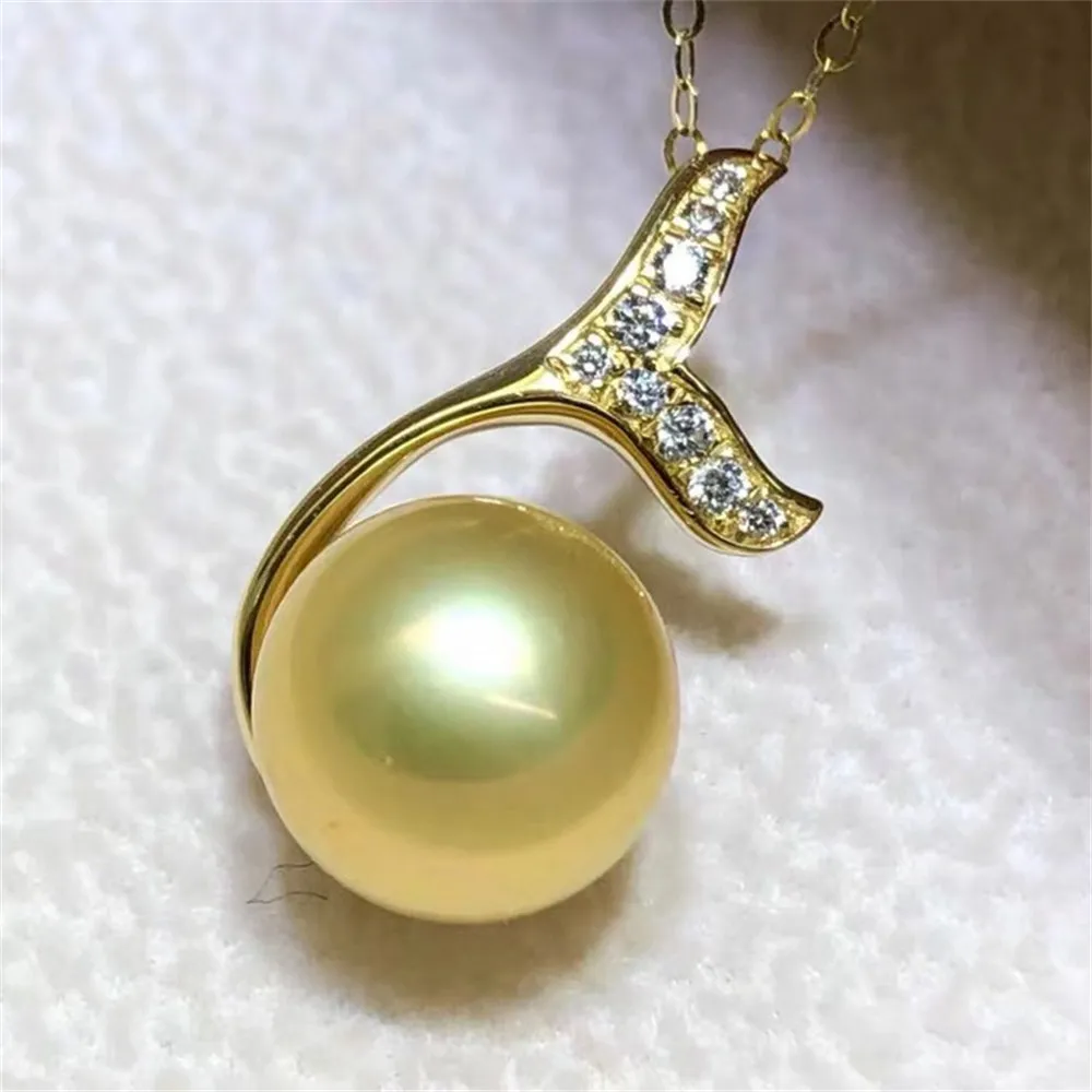 DIY Pearl Accessory S925 Sterling Silver Pendant with Empty Holder Gold-plated Fish Tail Necklace Pendant Fit 9-11mm Round Beads