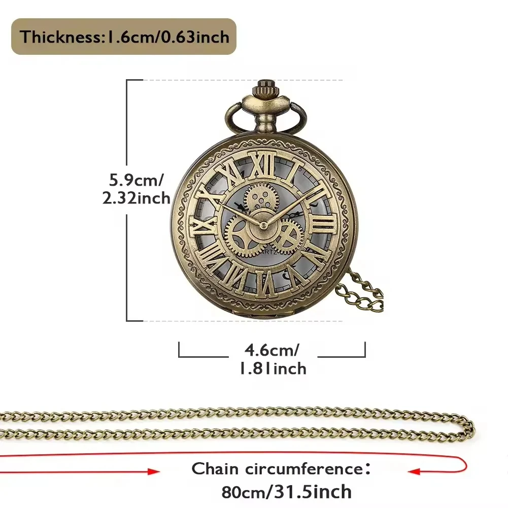 Retro Steampunk Gift Gear Quartz Pocket Watch with Chain Old Style Accessories Necklace Pendant for Men