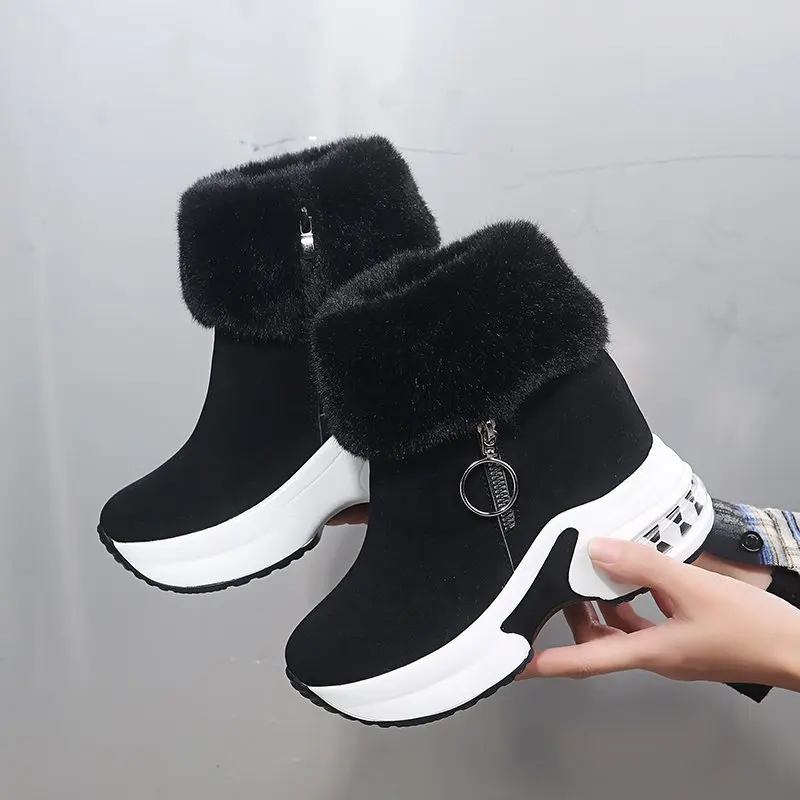 Winter Women Warm Sneaker Female Casual Push Lined Side Zipper Short Boots Ankle Snow Boots for Ladies Platform Wedge Boots