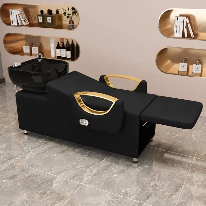Modern Minimalist  Hair Salon Chair with Waterproof Leather Bed   Ceramic Basin Durable Features Bathroom Beauty Use