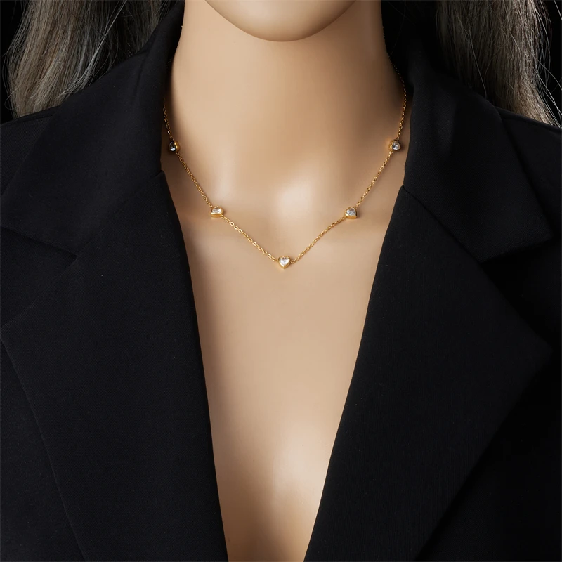 قلادة وأقراط ذهبية على شكل قلب من DIEYURO-Zircon ، طقم مجوهرات من الفولاذ المقاوم للصدأ 316L ، هدايا حفلات ، على شكل حب ، موضة جديدة #6