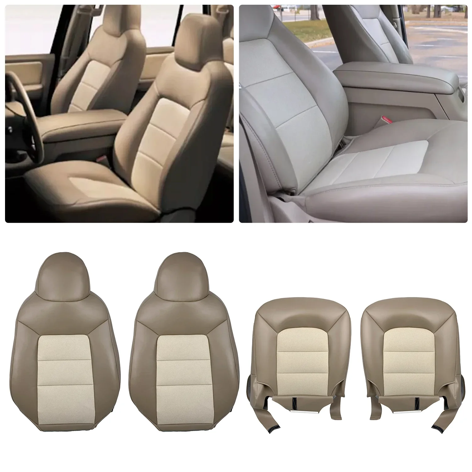 

2x Top and 2x Bottom Seat Covers Front Compatible for 03-06 Expedition Eddie Bauer