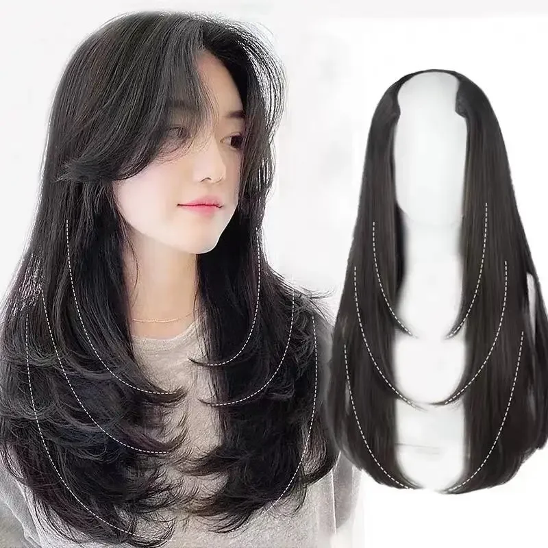 2024 Fashion Wigs Women Long Straight Wig Invisible and Traceless Hair Extensions U-shaped Inner Buckle Long Curly Hair