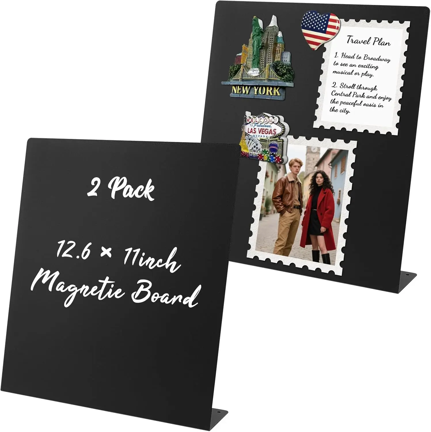 

2 Pack Magnet Board, Metal Magnetic Bulletin Board 12.6x11x2.6 Inch, Black Display Stand for Home Kitchen Office School