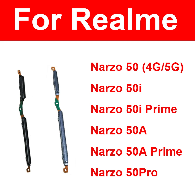 On Off Power Volume Button For Realme Narzo 50 50i 50A Prime Pro 4G 5G Power Volume Up Down Side Buttons Key Repair Parts