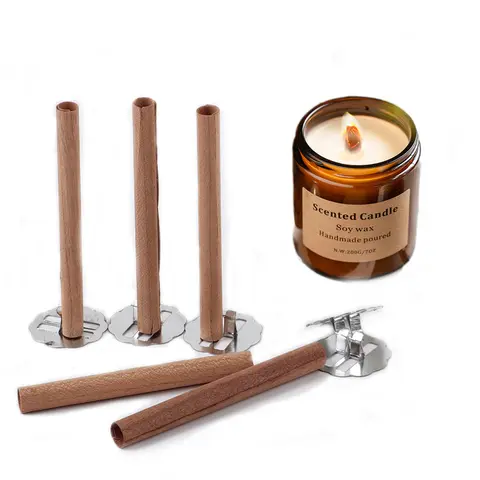 10Pcs Wooden Candle Wicks Round Tube Natural Smokeless Wood Candle Core DIY Candle Making Supplies Handmade Soy Parffin Wax Wick