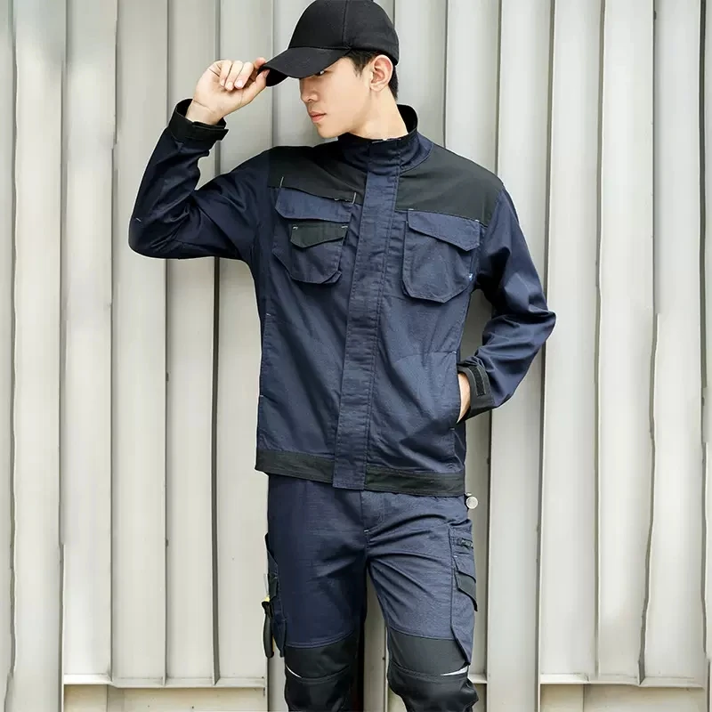 Work Suit for Mechanic Workwear Suit Man Working Jacket with Reflective Stripes Multi Pockets Workwear Pants Men Painter