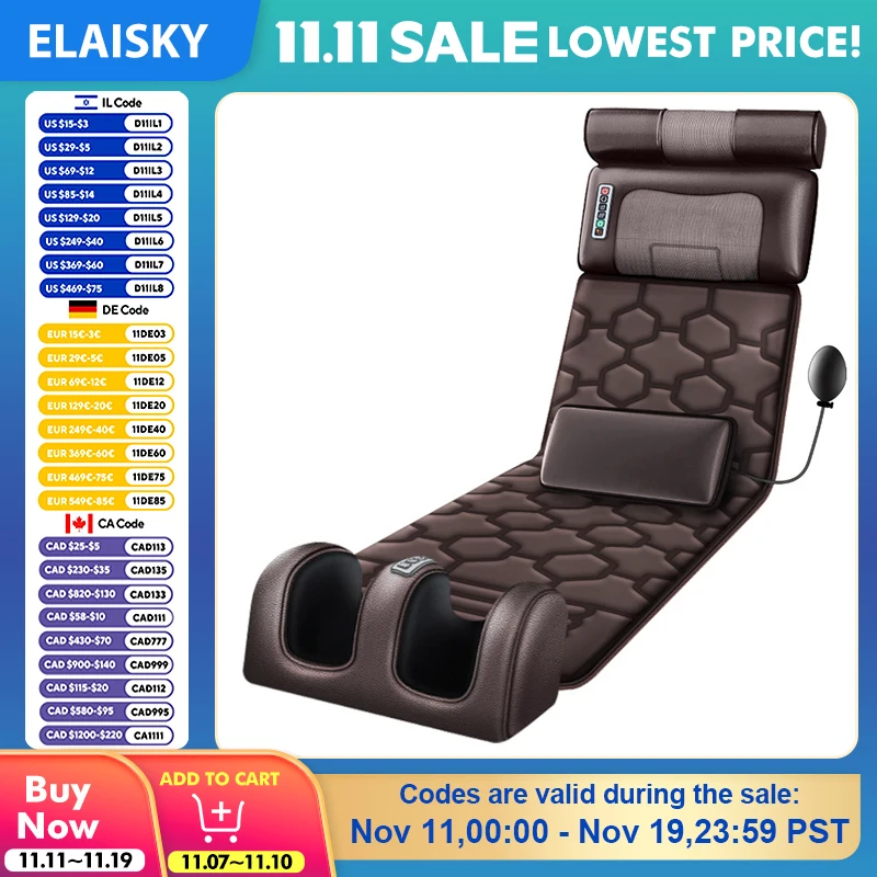 

Multifunctional Massage Mattress Full Body Electric Shoulder Neck Waist Back Kneading vibrations Massage Cushion With Heat