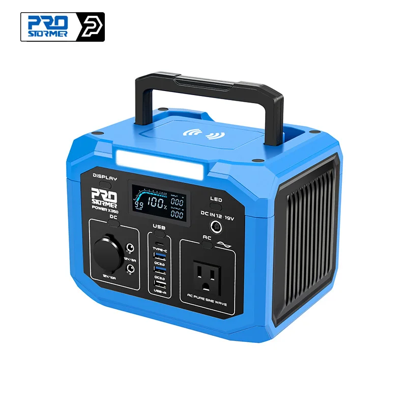 Portable Power Station 299Wh 350W Lithium Battery 110V AC Outlet Wireless Charger Solar Generator For Outdoor Camping Prostormer