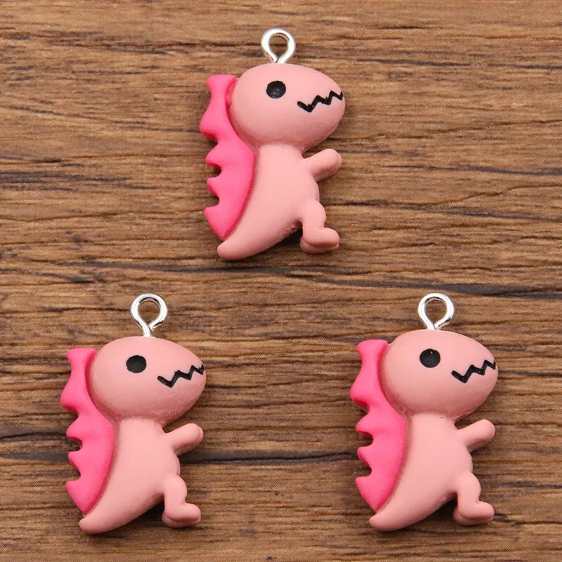 10Pcs 3D Flocking 6Color Dinosaur Charms Resin Cute Plush Pendants for Necklace Keychain Bracelet DIY Making Jewelry Accessories