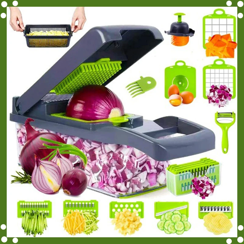 14/16 em 1 multifuncional vegetal chopper slicer cortador trituradores slicer com cesta alça comida grelha comida cebola chopper