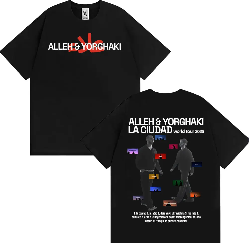 

Rapper Alleh & Yorghaki La Ciudad Worid Tour 2025 Graphic T-shirts for Men Women Hip Hop Punk Y2k 100% Cotton T Shirt Streetwear