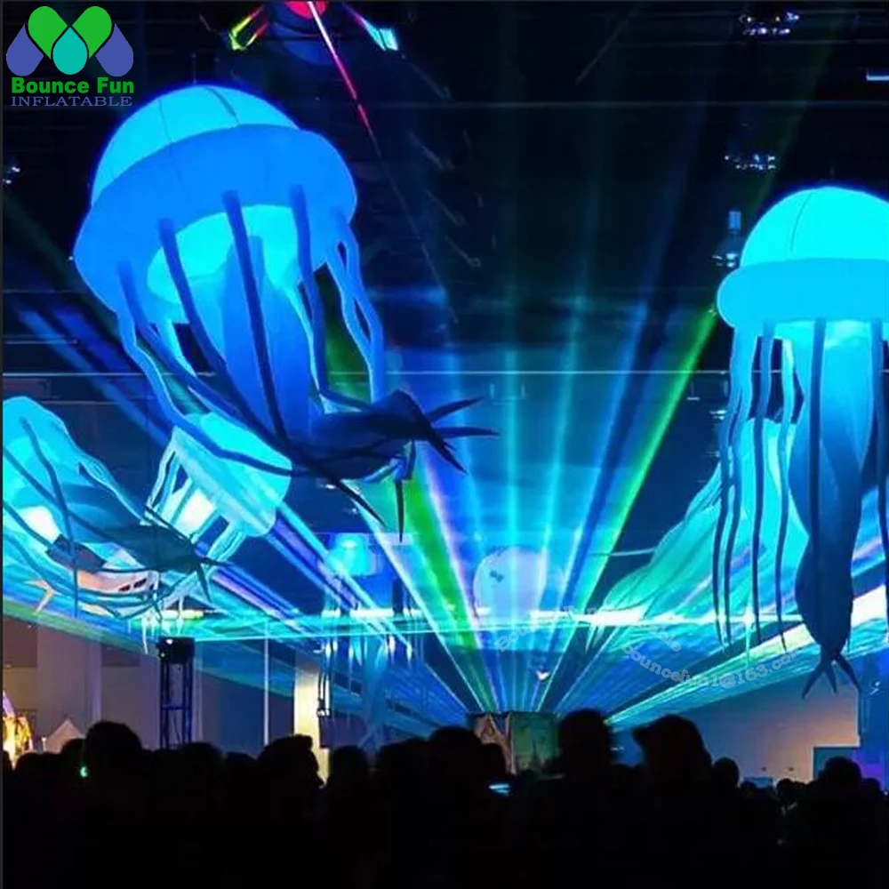 

3mts Long Hanging Inflatable Jellyfish With Led Strip And Built-in Blower Party Wedding Stage Nightclub Decoration Balloon