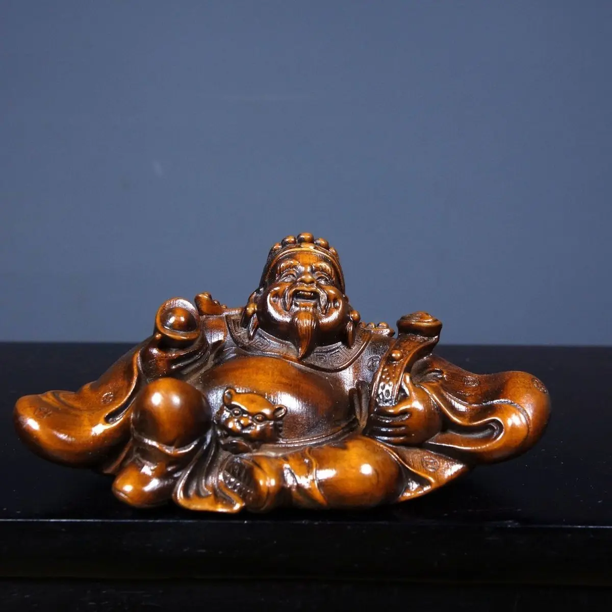 Hand Carved Wood getting rich god of wealth Statue Figurine Desktop Ornaments Home Decoration Crafts Tea Pet Decor