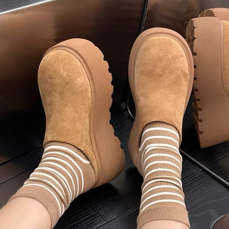 

Platform Women Slippers Suede Slingback Short Plush Warm Women Shoes Winter New Trend High Heels 2025 Designer Snow Boots Pumps