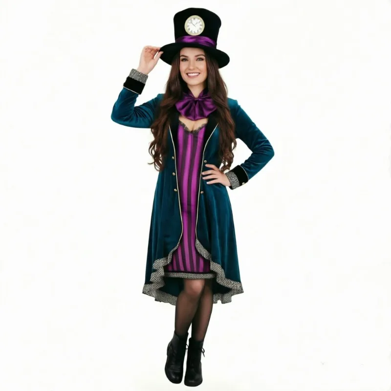 Adult Halloween Alice Mad Hatter Cosplay Costume Women Stage Party Themed St Patrick Day Fancy Roleplay Performance Outfit