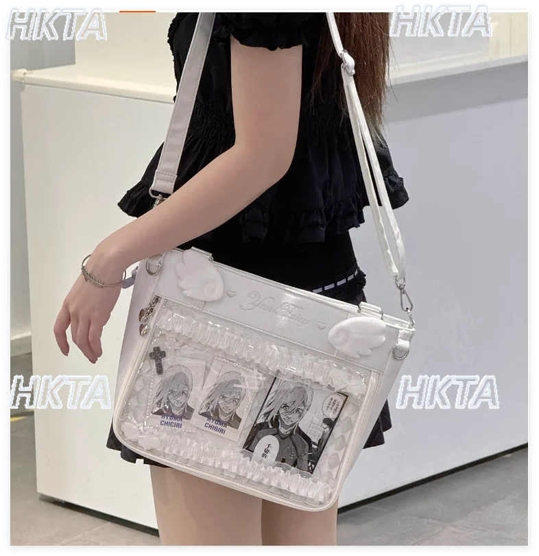 

Атласная двухмерная сумка-мессенджер в японском стиле для ежедневных поездок на работу, женская милая сумка-мессенджер в стиле Лолиты, большая вместительная синяя сумка-мессенджер для женщин