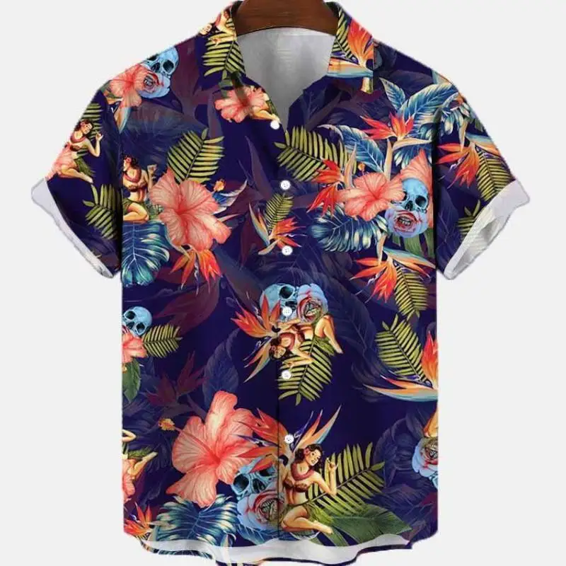 Blumenmuster Shirt für Herren Vintage Kleidung Urlaub Kurzarm Blumen lässig soziale übergroße bedruckte Mode Tops Dazn