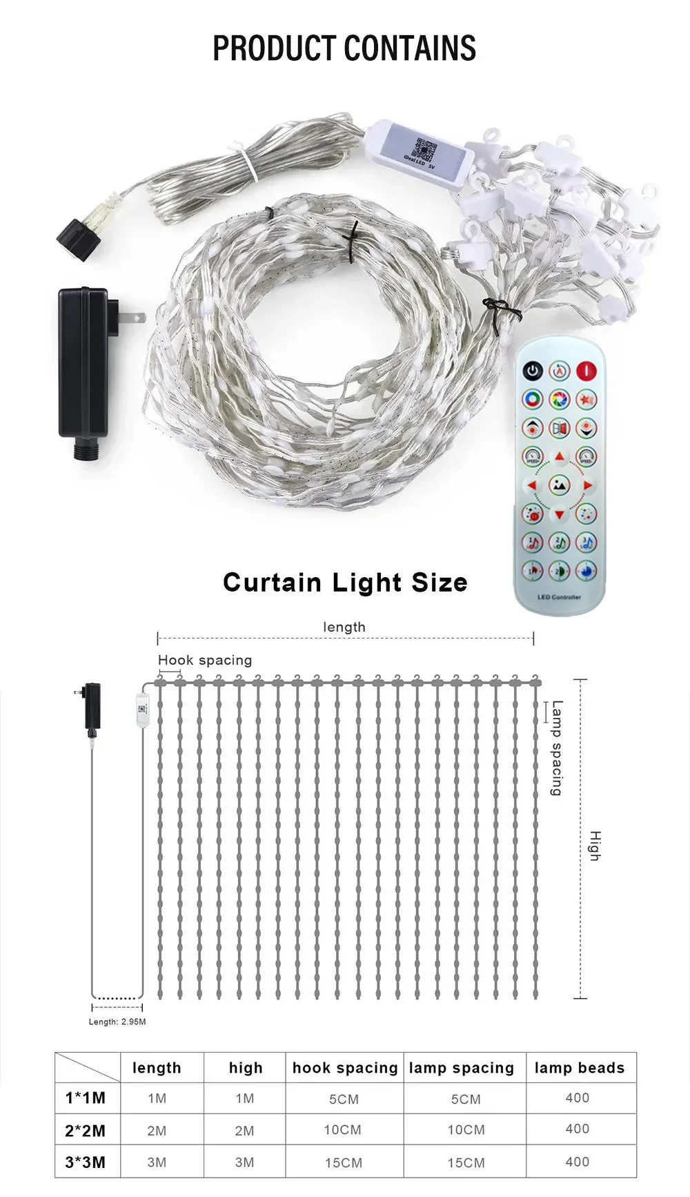 400 المصابيح الستار سلسلة ضوء للبرمجة الذكية APP LED نافذة جارلاند أضواء DIY صورة نص الموسيقى Led أضواء غرفة الديكور