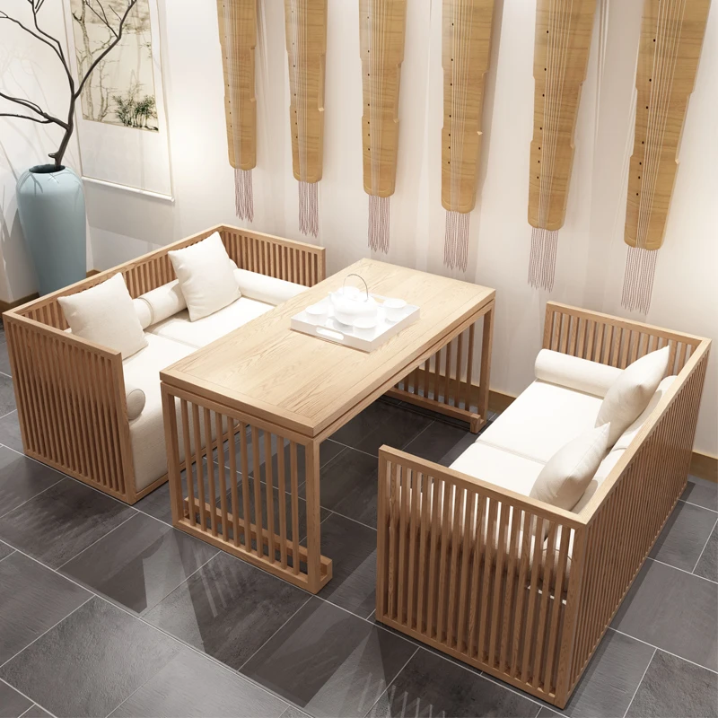 New Chinese teahouse special sofa table and chair combination modern restaurant homestay restaurant lobby negotiation wrought ir