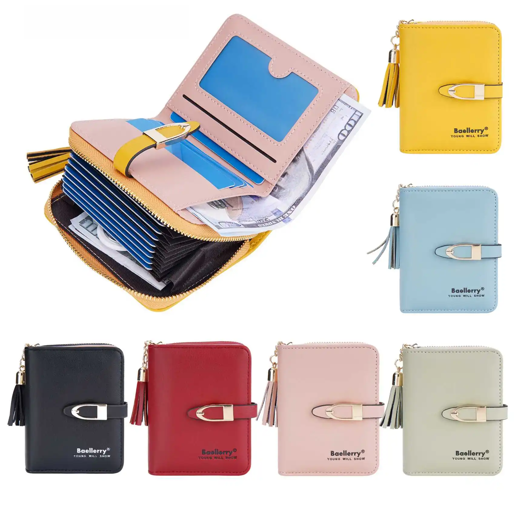 

Tassel Zipper Buckle Women's Short Wallet PU Leather Organ Coin Purse Multi-Card Holder