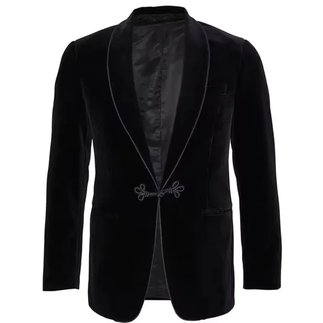

Graceful Velvet Straight 1-piece Men's Suit Exquisite V-Neck Party Gowns Men's Stage Costume Wedding Party Dress Casual suit