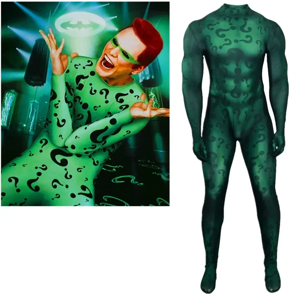 Bat man The Riddler Costume Cosplay Gotham Halloween Costume supereroe Zentai nuoto body 3D stampato tuta Outfit adulto