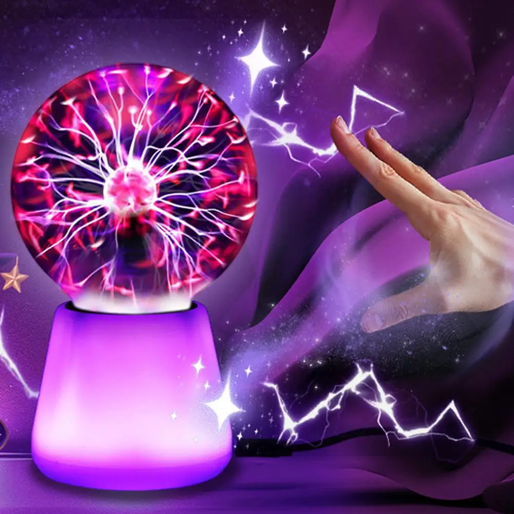 Plasma Ball Lamp Interactive Touch Lightning Globe 3.5 Inch Fun Lamp USB Powered 6Color Changing Lights Mood Lighting Party Prop