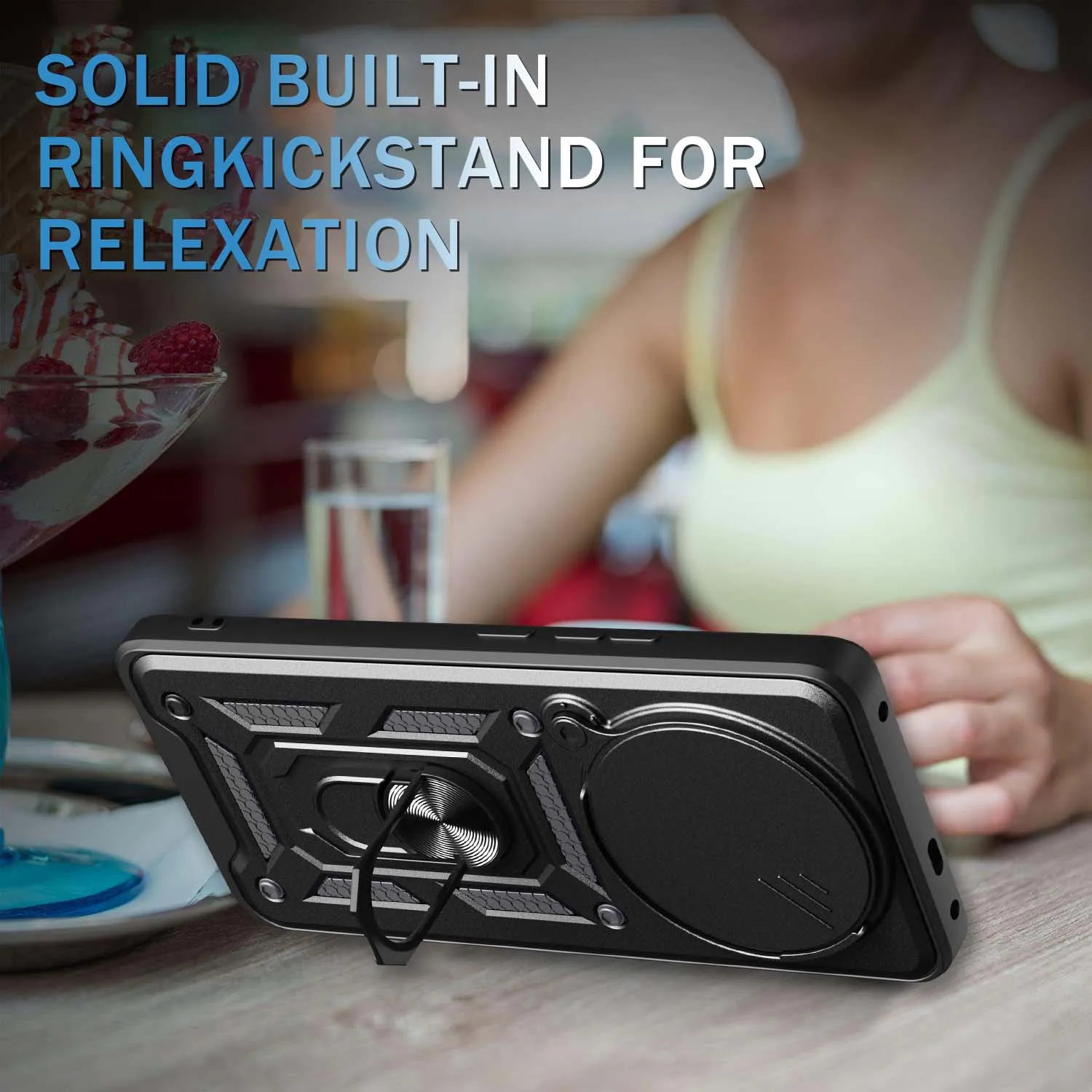 Redmi Note 14 13 Pro Plus 14 13 Pro 4G 5G 14s用アーマーリングホルダー付きスマホケース、背面カメラ保護カバー付き