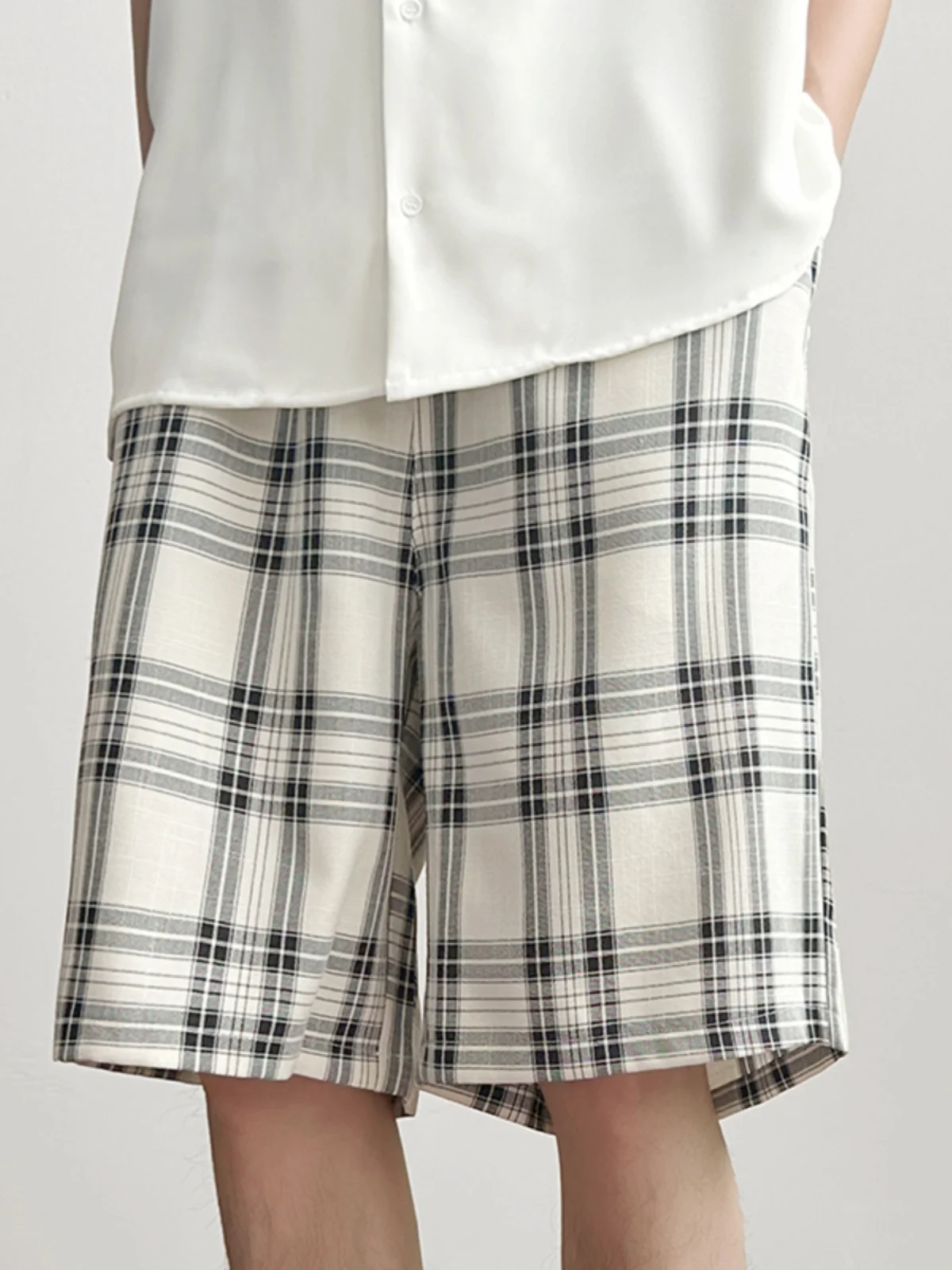 

Summer Thin Breathable Qui Dry Ice Silk Men's Plaid orts Casual Loose Beach Pants Faionable Brand Five-Quarter Length