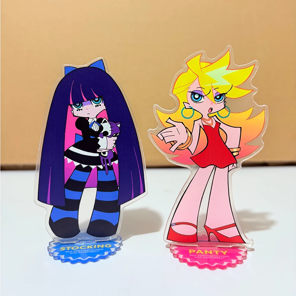 Anime Panty & Stocking with Garterbelt Figure Acrylic Stand Ornament Cute Desktop Model Decoration Cosplay Props Fans Gift 10CM