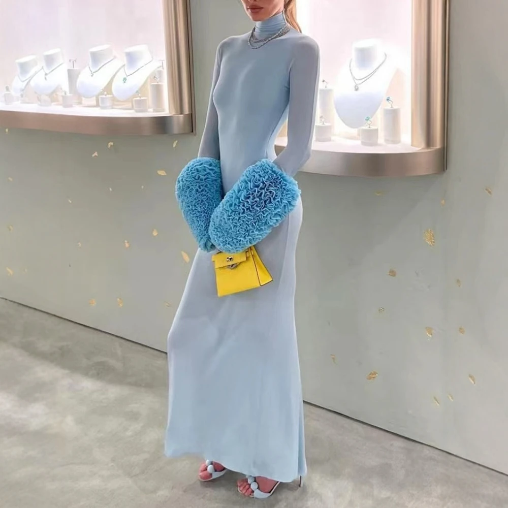 فساتين نسائية ذات لون سادة وأكمام طويلة ورقبة دائرية، فساتين ضيقة للربيع والصيف، أزياء ناضجة للسيدات