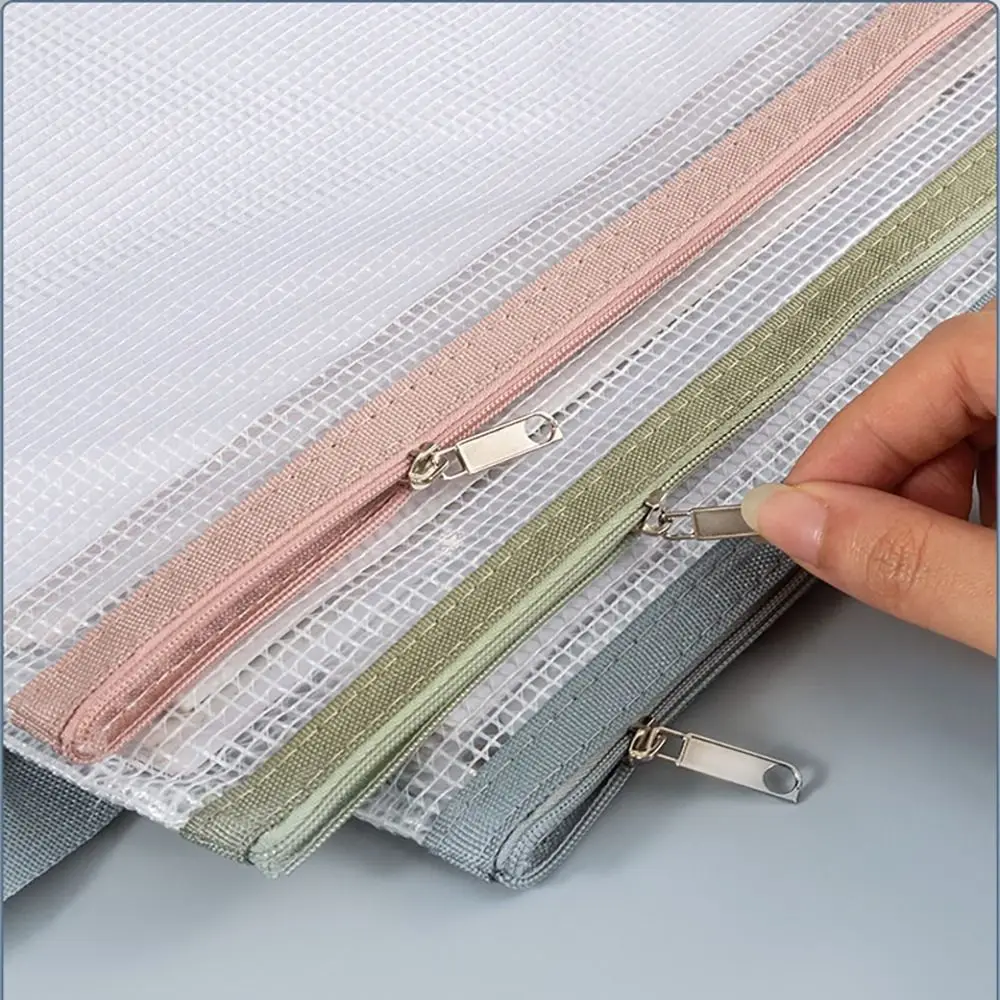 New Double-layer A4 Storage Bag Mesh Large Capacity File Folders Zipper Transparent Test Paper Folder Student