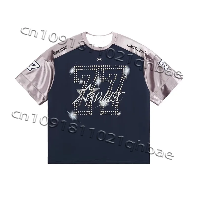 

WildX "77 Pulse 2.0" Ice Hockey Short Sleeve American Sports Splicing Rugby Jacket Hip Hop Basketball Moto Shirt T-shirt