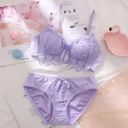 7 Colors Women Push Up Lingerie Bra and Panties Lace Wireless Bra Briefs Sexy Bra Top Female Seamless Plus Size Underwear Set