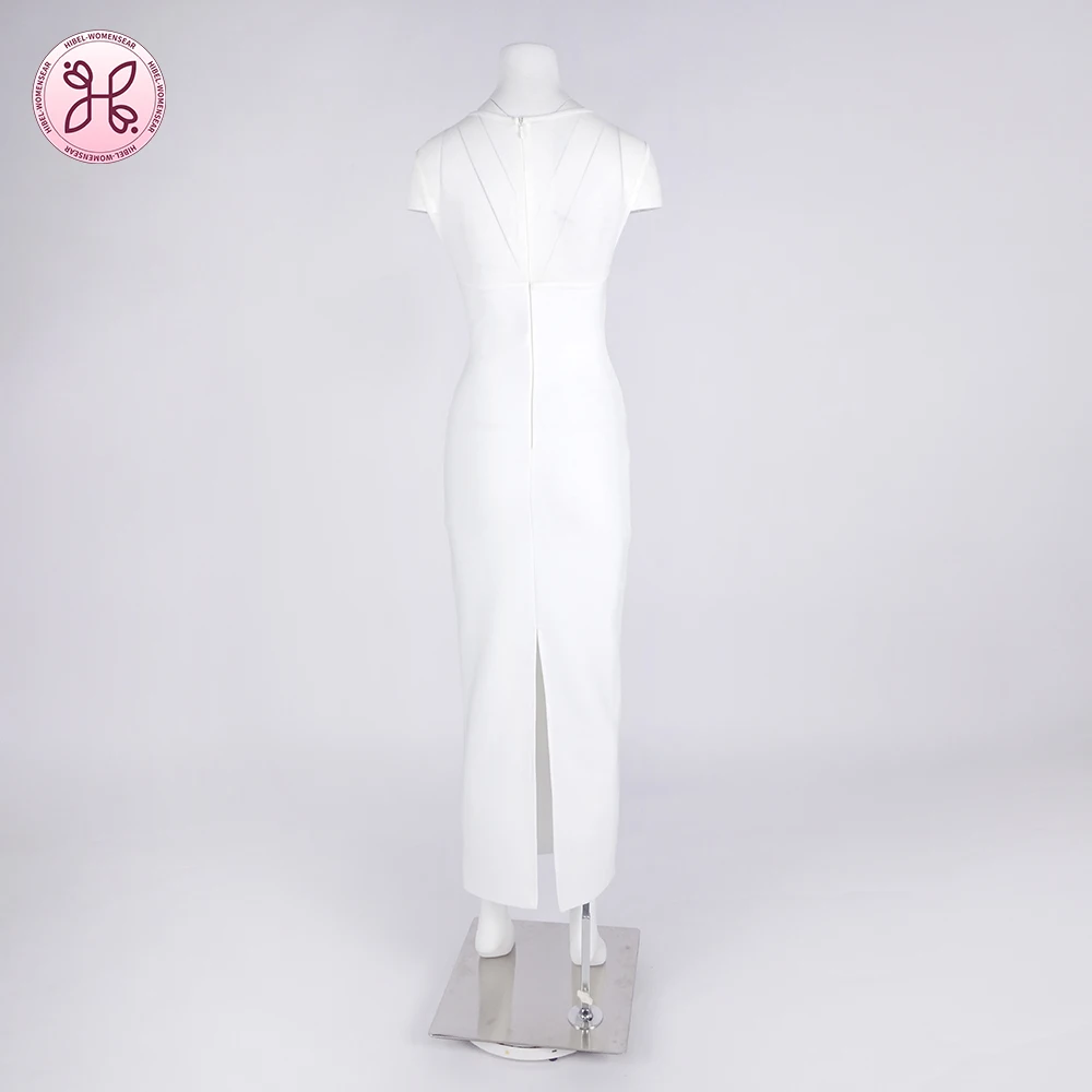 Nieuwe bandage-feestjurk voor dames uit 2025 |   Witte bodycon-jurk met tule inzetstuk |   Rekbare elegante clubkleding