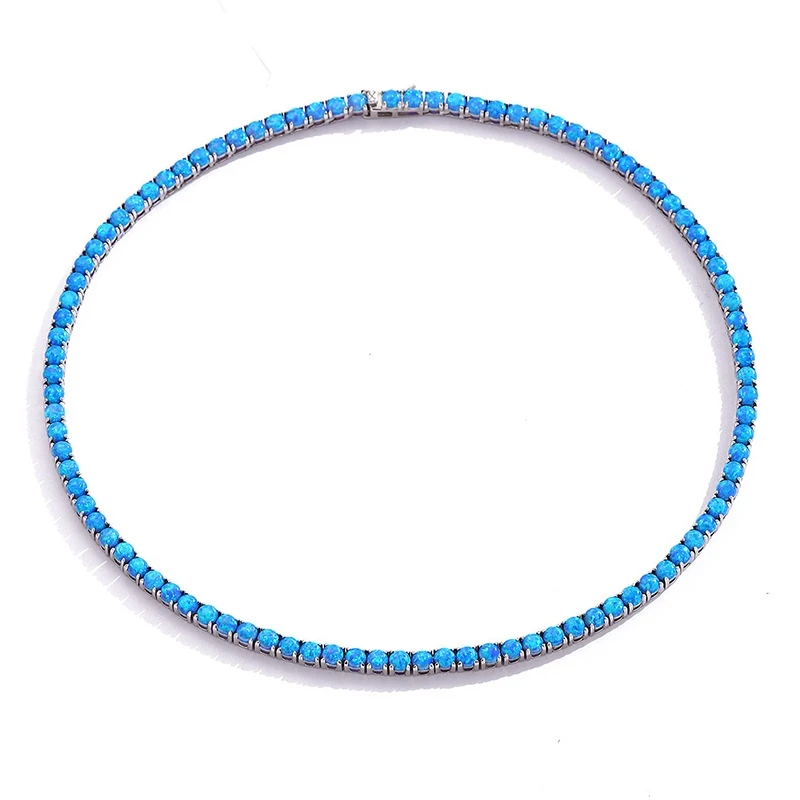 Bellux synthetic 4mm opal necklace 925 silver white gold plated design blue dreamy colorful collarbone chain