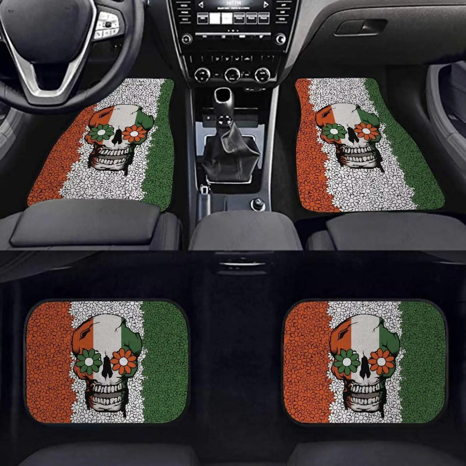 

Alfombrillas Para El Suelo L Coche, Color Ver Y Naranja, Con Diseño Calavera Y Flor, Juego 4 Piezas, Alfombrillas Lanteras Y T