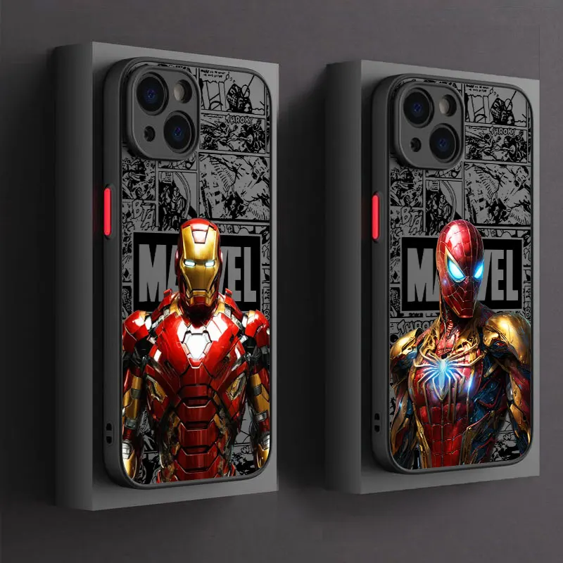 Coque de téléphone Marvel Spiderman Ironman Comic pour iPhone 17 16 15 Pro Max, 14 13 12 11 Pro Max, 16e 17e Air Mini X 7 8 Plus