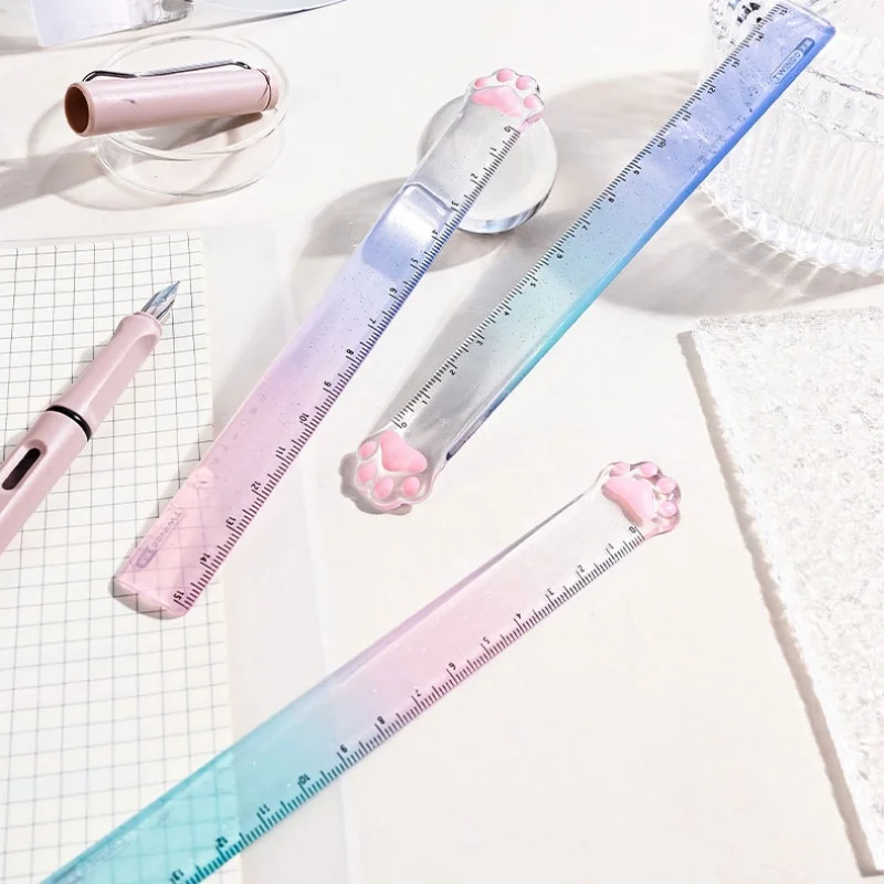 15cm Cat Paw Ruler Gradient Colored Plastic Ruler Used For Bookmarks Drawing And Measuring Tools Student Supplies