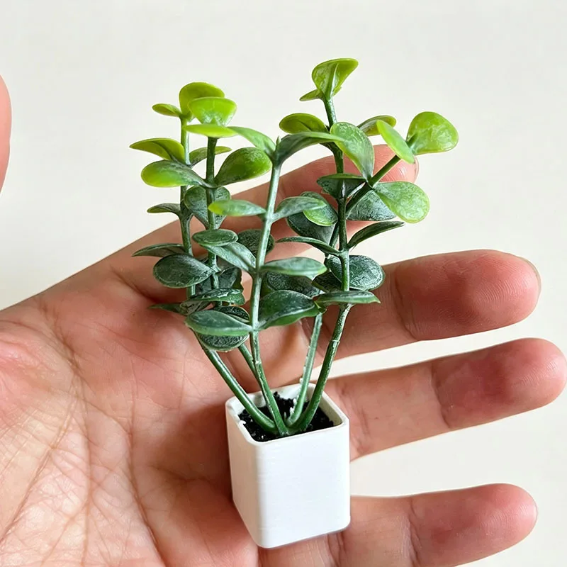 1:12 Mini Green Plant Potted Plant Model Bonsai Tree Scene Miniature Decoration Accessory Desktop Ornament Model Home Decor