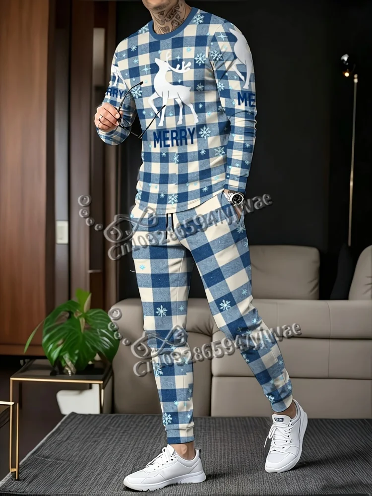 Red Black Grid Elk Print Christmas Outfit Autumn Winter Kid Adult Long Sleeve Shirt Trouser Set Merry Christmas Gift 2 Piece Set 4