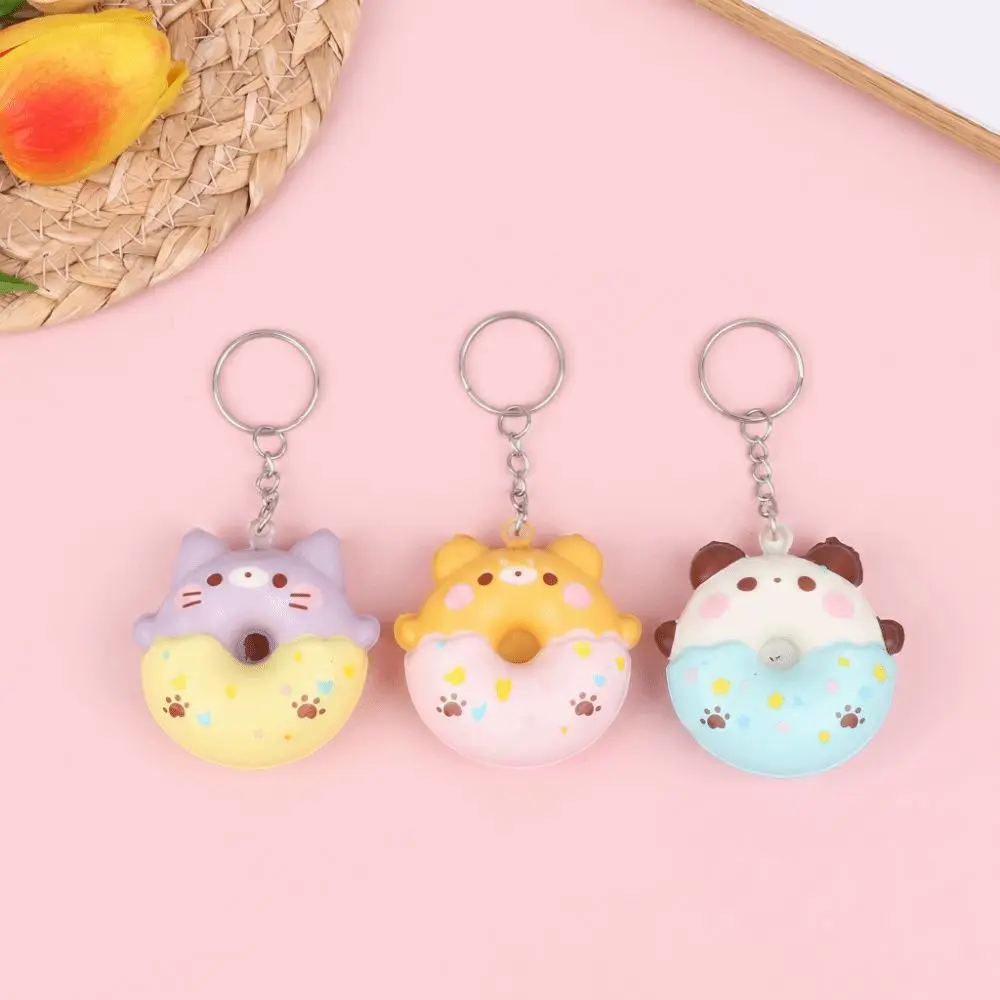 Slow Rebound Donut Slow Rebound Keyring Cute Animal Design PU Material PU Donut Keychain Dessert Style Cartoon