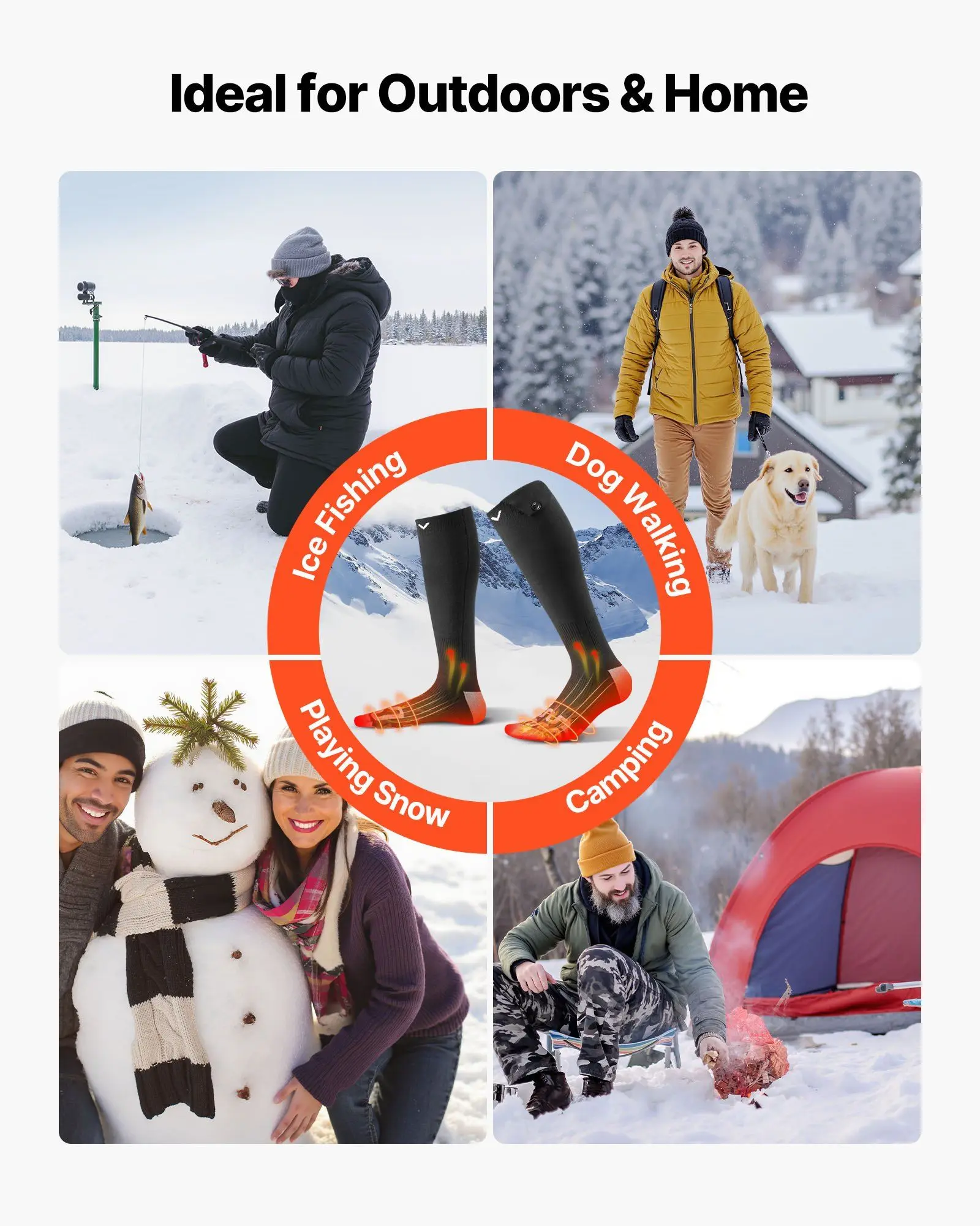 جوارب مريحة ساخنة 5000 مللي أمبير بطارية قابلة للشحن تعمل مع 4 مستويات تسخين جورب تسخين كهربائي للرجال والنساء