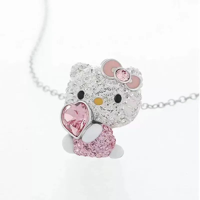 

Kawaii Hello Kitty Necklace Sanrio Jewelry Pink Heart Diamond Hello Kitty Anime Pendant Necklace Fashion Jewelry Girl Gifts
